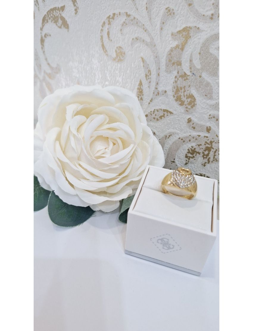 Anel Aço Guess Coração e pedras D.