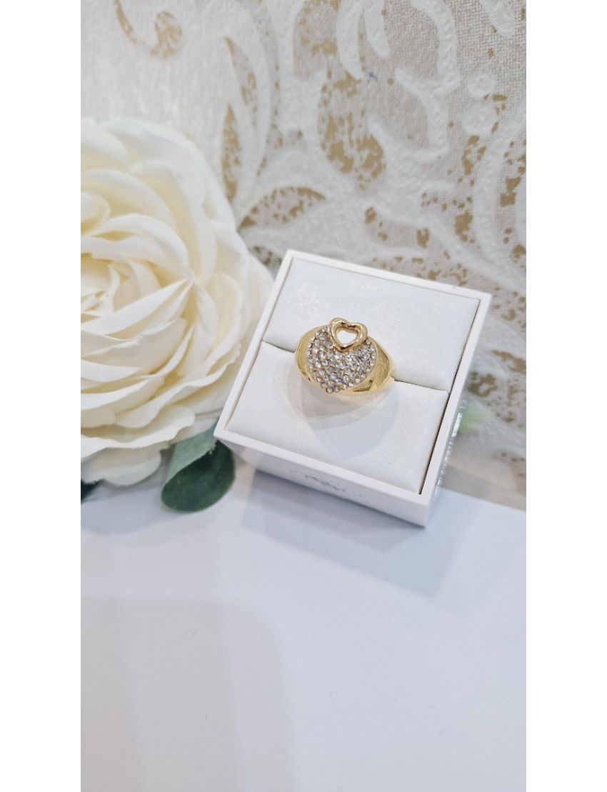 Anel Aço Guess Coração e pedras D.