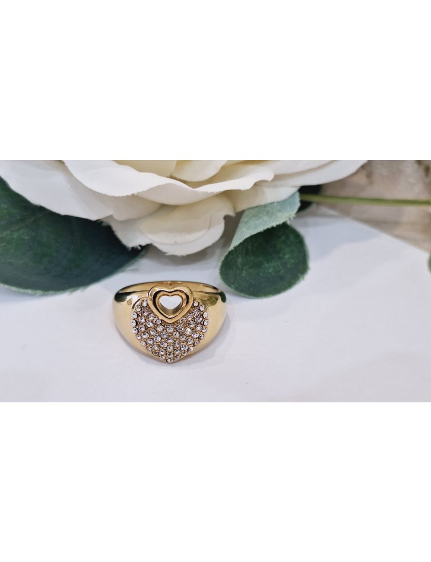 Anel Aço Guess Coração e pedras D.