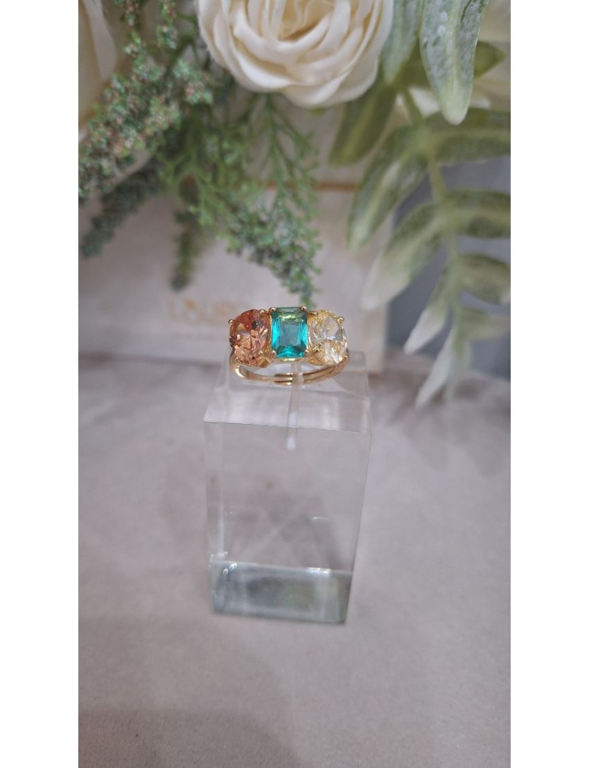 Anel Prata Pedras Coloridas