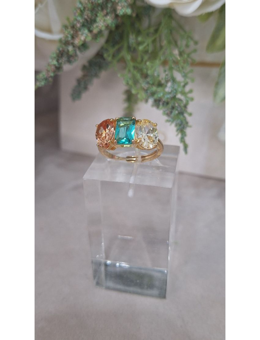 Anel Prata Pedras Coloridas