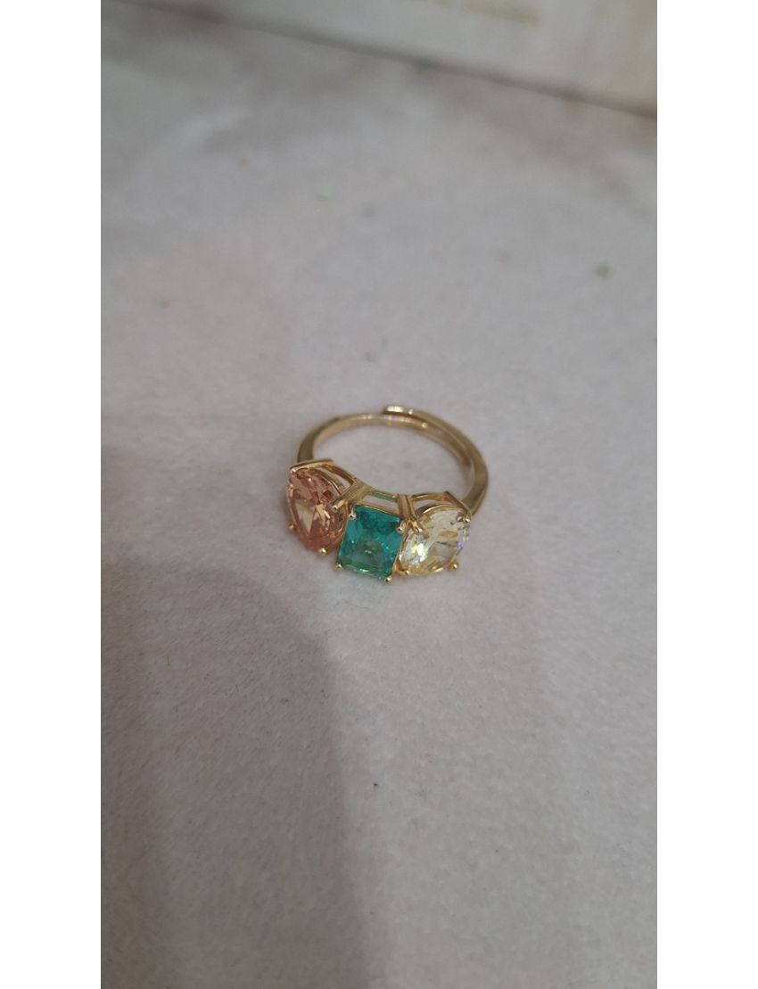 Anel Prata Pedras Coloridas