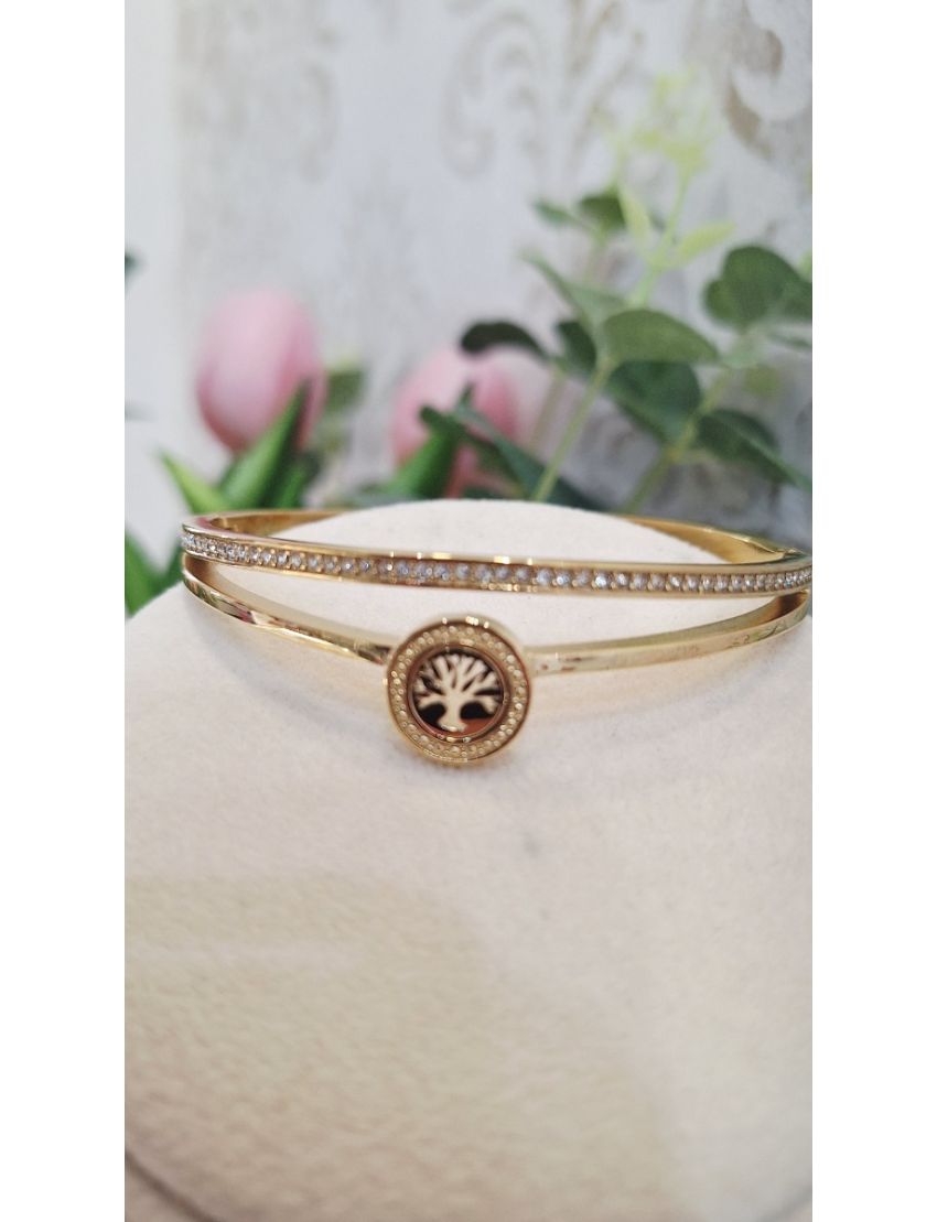 Pulseira Aço Lotus D. c/ Pedras e Arvore da vida