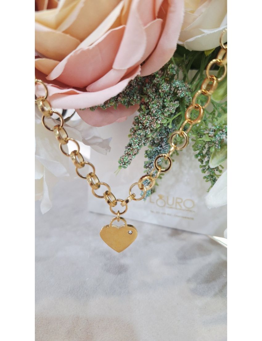 Colar Aço Lotus Coração D.