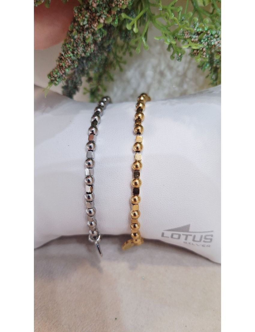 Pulseira Aço Lotus Bolas e Quadrados D.
