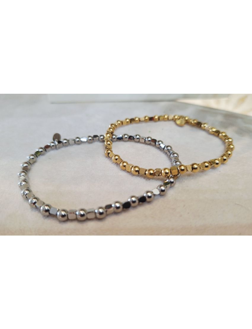 Pulseira Aço Lotus Bolas e Quadrados P