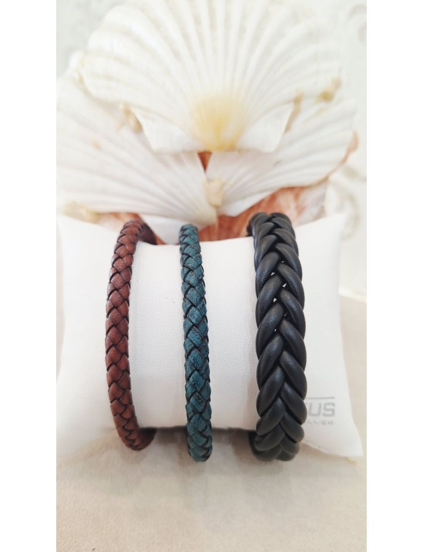 Pulseira Aço e Pele Castanha Lotus 