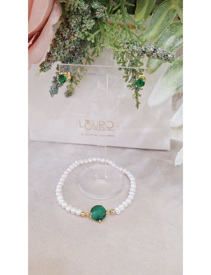 Pulseira Perolas Prata Pedra Verde1