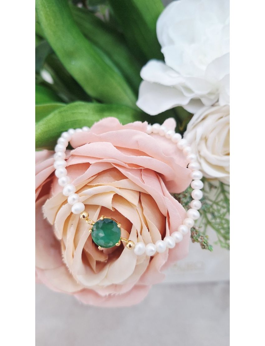 Pulseira Perolas Prata Pedra Verde1