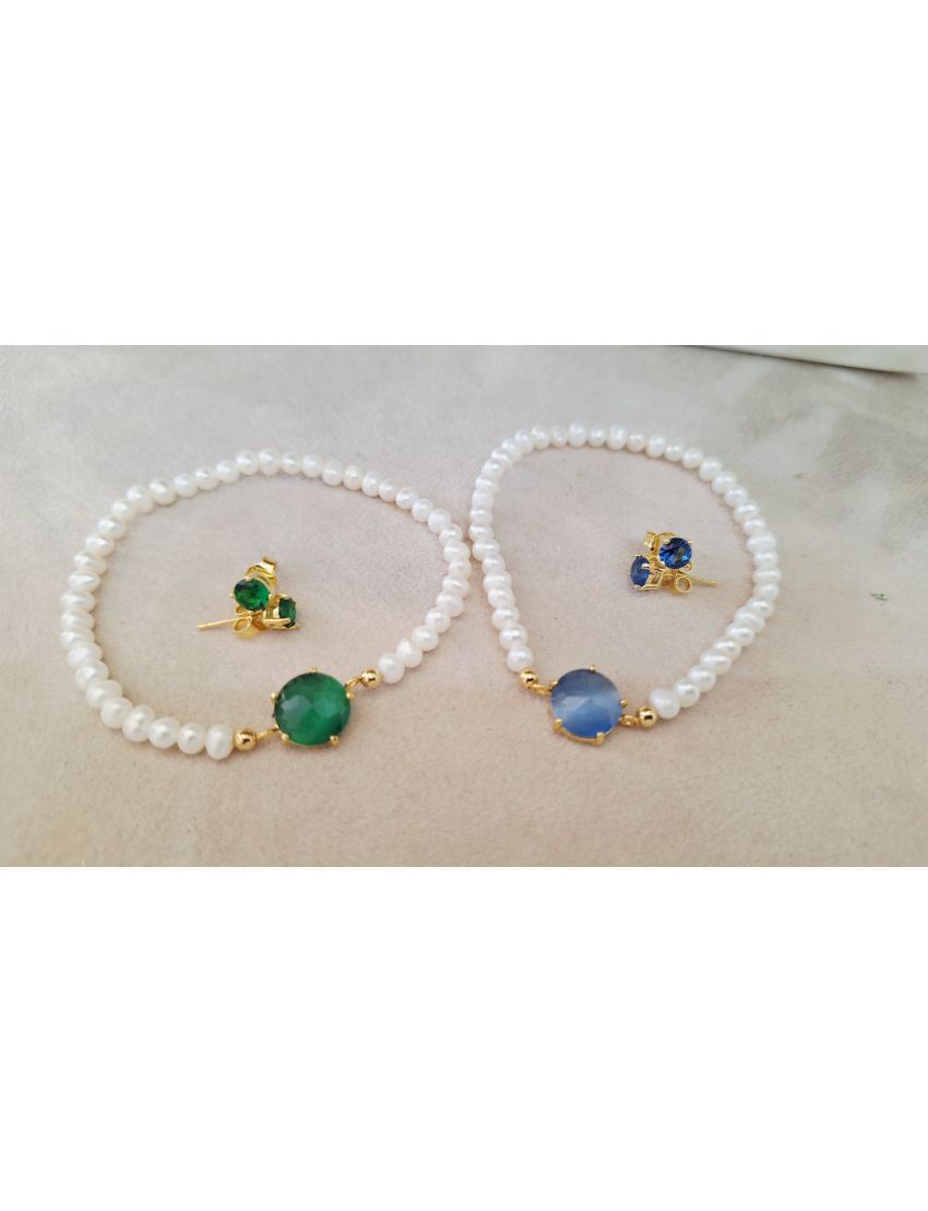 Pulseira Perolas Prata Pedra Azul