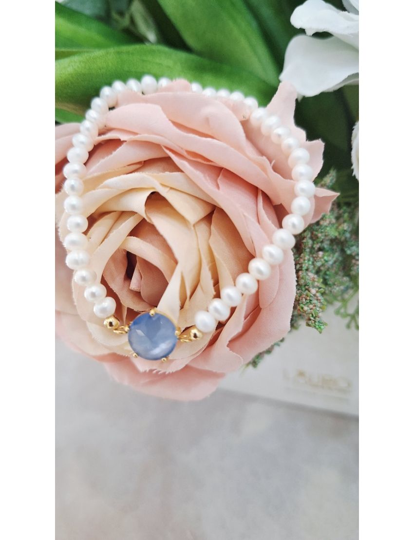 Pulseira Perolas Prata Pedra Azul