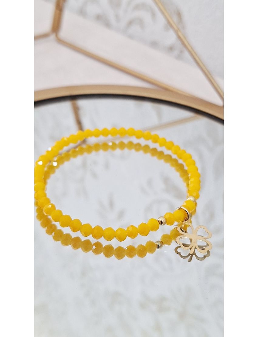 Pulseira Missangas e Prata Amarelo Trevo
