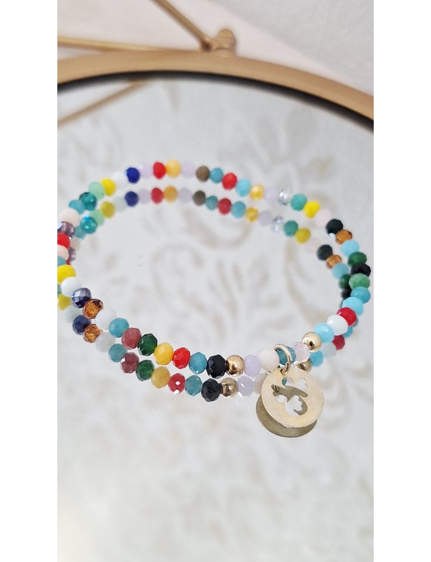 Pulseira Missangas e Prata Colorida Anjo