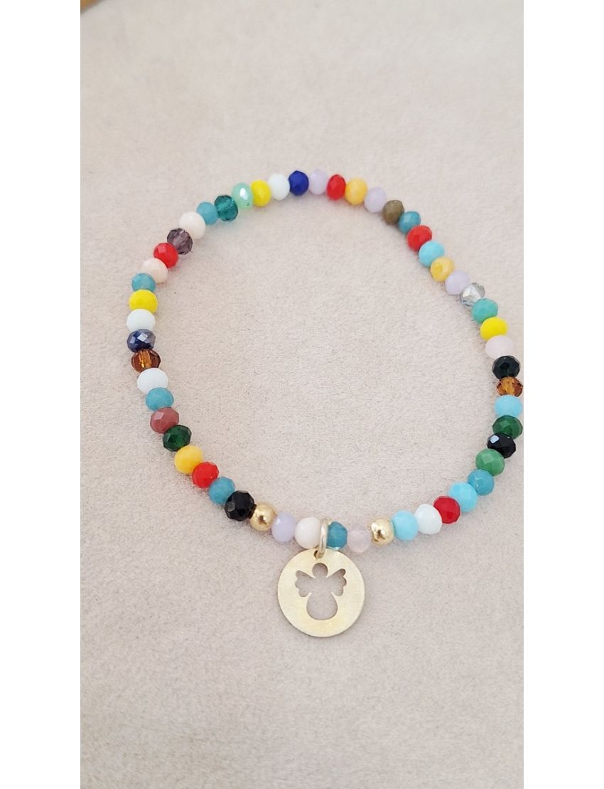 Pulseira Missangas e Prata Colorida Anjo