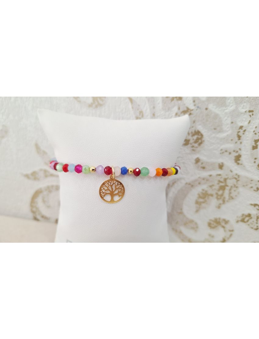 Pulseira Missangas e Prata Coloridas Arvore