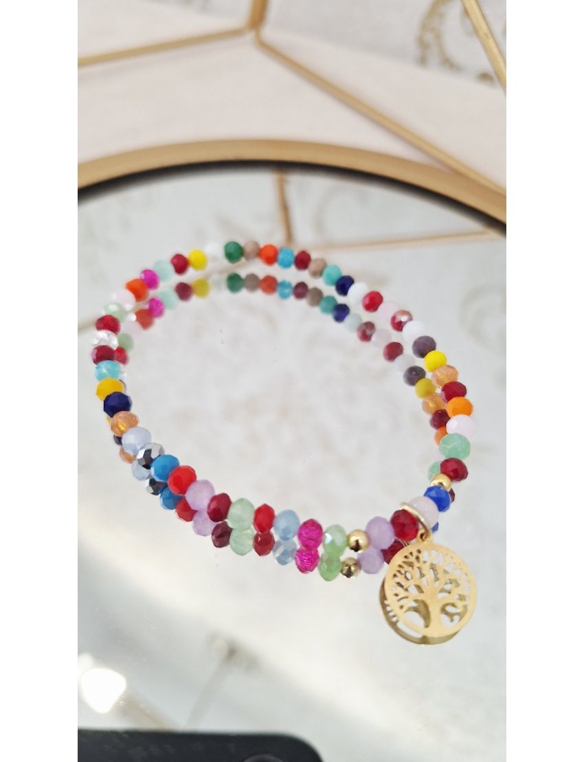 Pulseira Missangas e Prata Coloridas Arvore