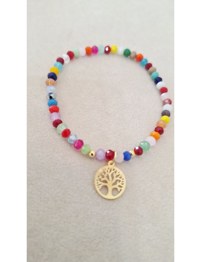 Pulseira Missangas e Prata Coloridas Arvore