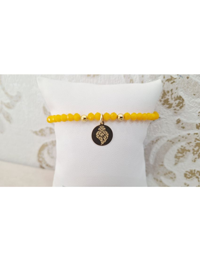 Pulseira Missangas e Prata Amarela Coração de Viana