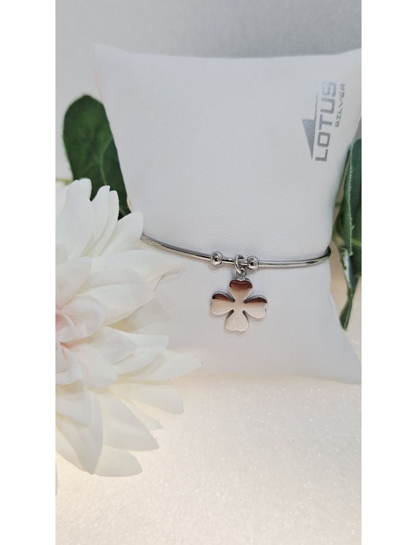 Pulseira Aço Lotus pendente Trevo P.