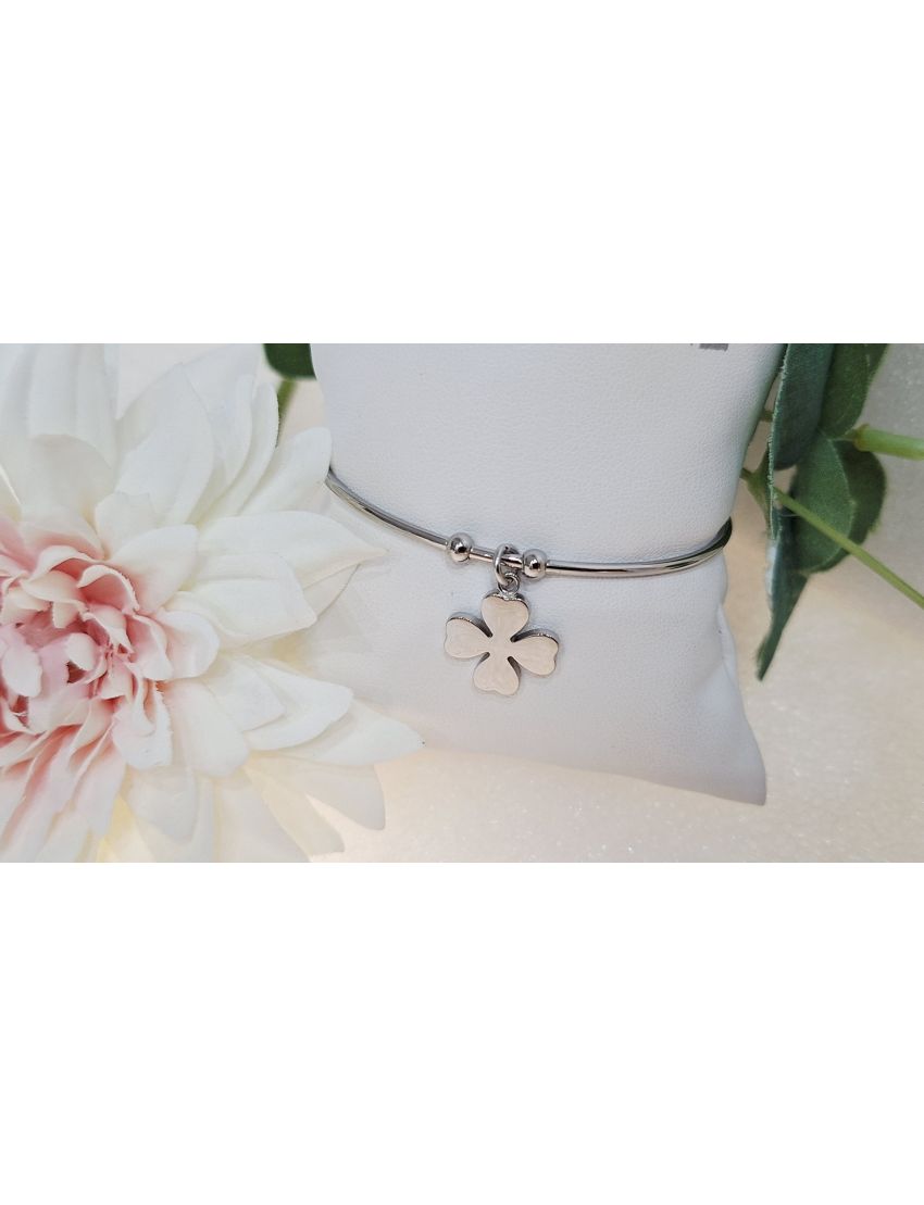 Pulseira Aço Lotus pendente Trevo P.