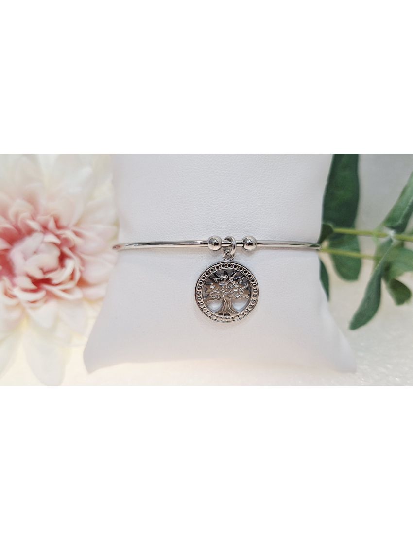 Pulseira Aço Lotus pendente Arvore da vida