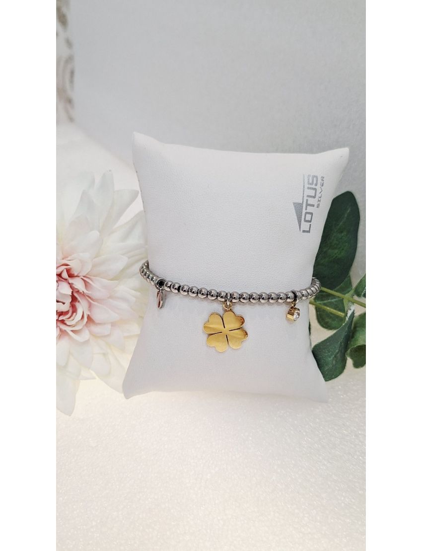 Pulseira Aço Lotus Trevo Bicolor