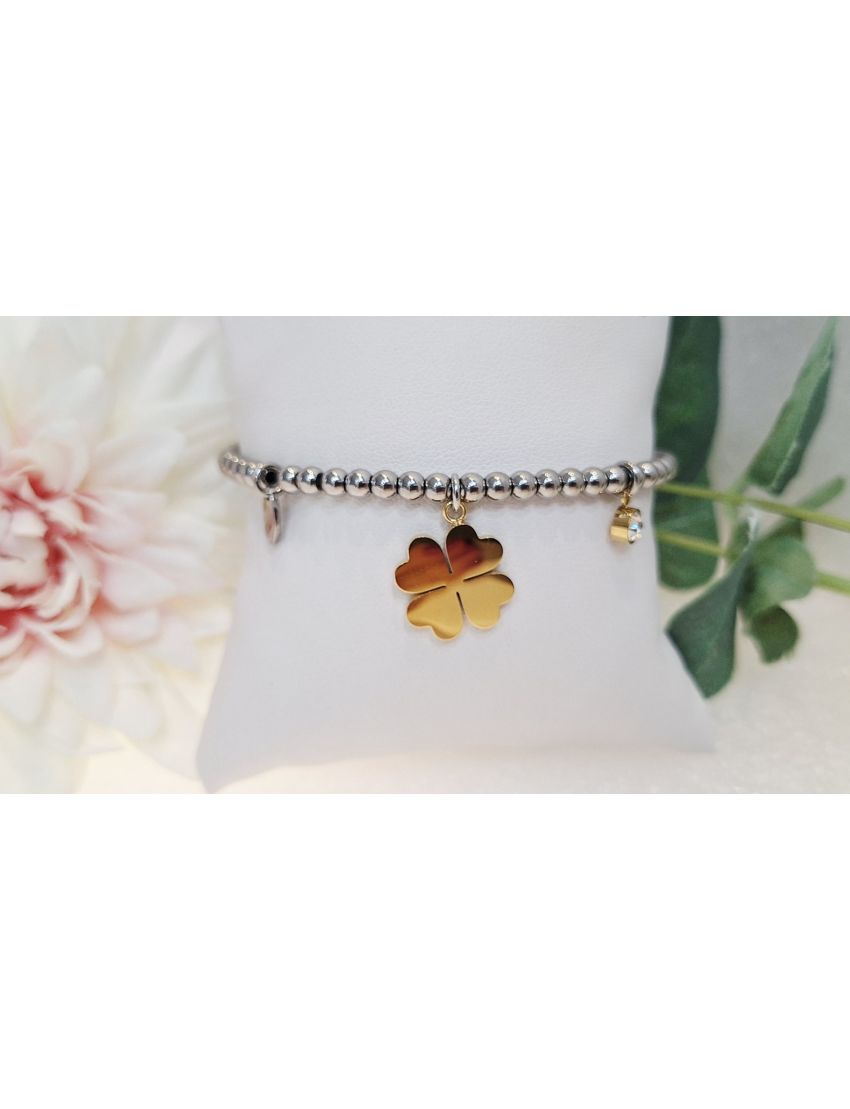 Pulseira Aço Lotus Trevo Bicolor