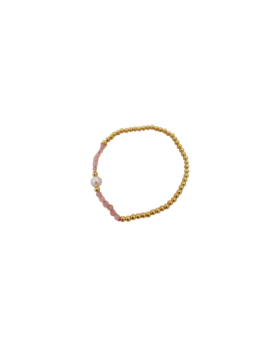 Pulseira Prata, Pérola e Missangas Rosa