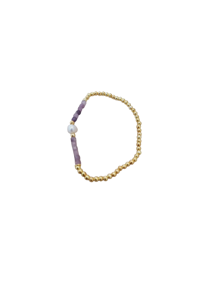 Pulseira Prata, Pérola e Missangas Lilás