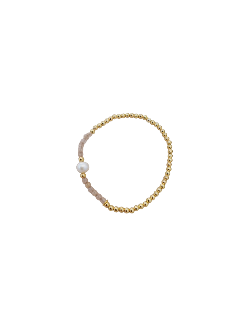 Pulseira Prata, Pérola e Missangas Bege