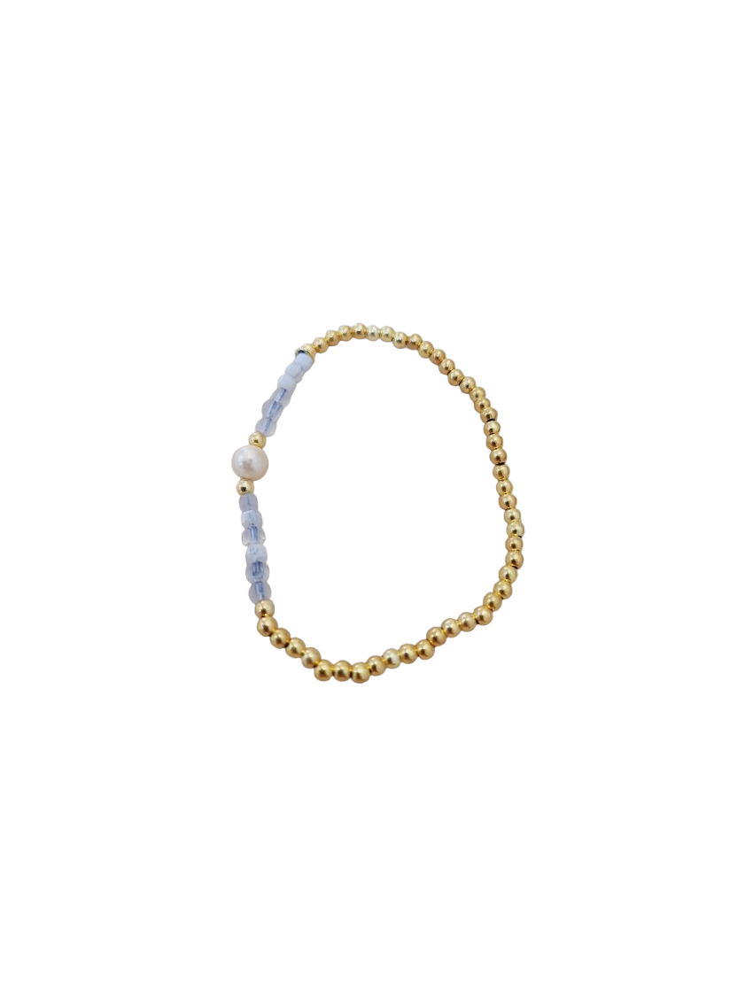 Pulseira Prata, Pérola e Missangas azul