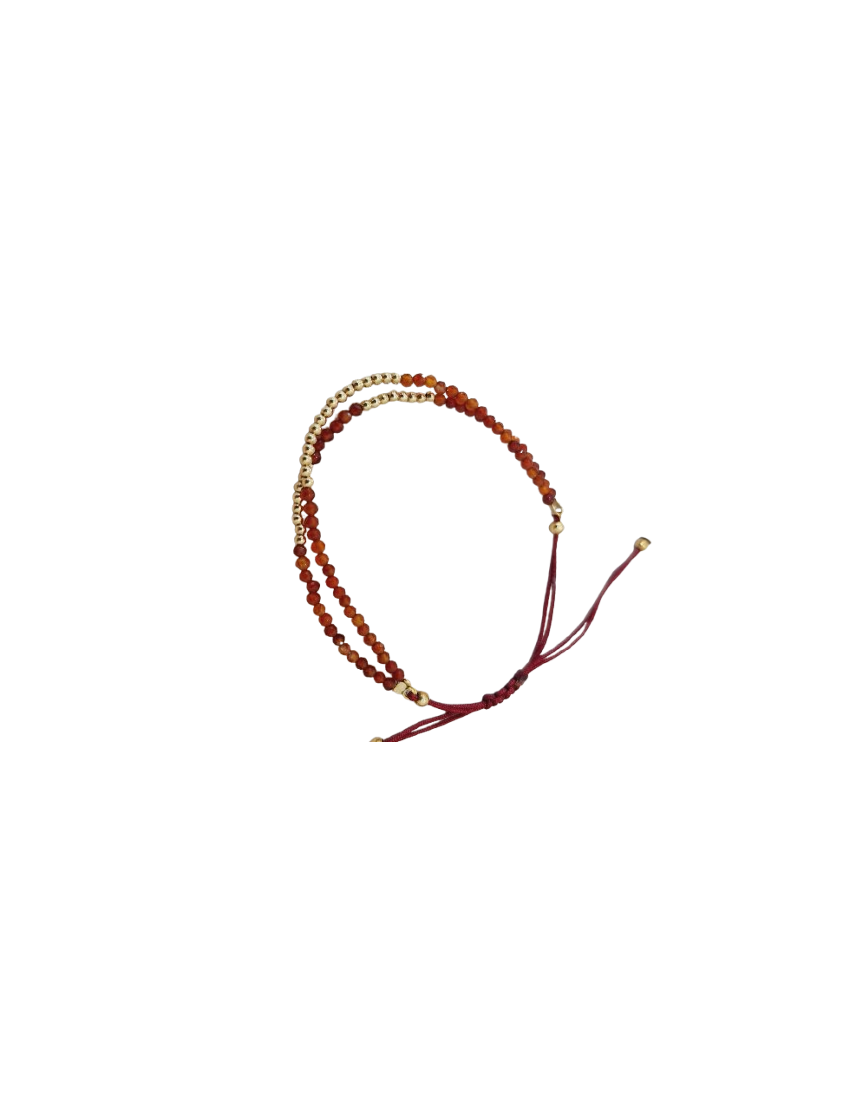 Pulseira Prata, Missangas e Fio Castanho