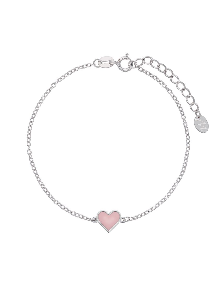 Pulseira Prata Marea Coração Rosa