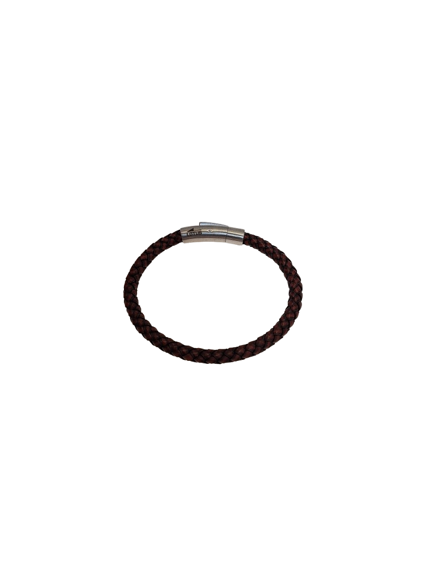 Pulseira Aço e Pele Castanha Lotus 