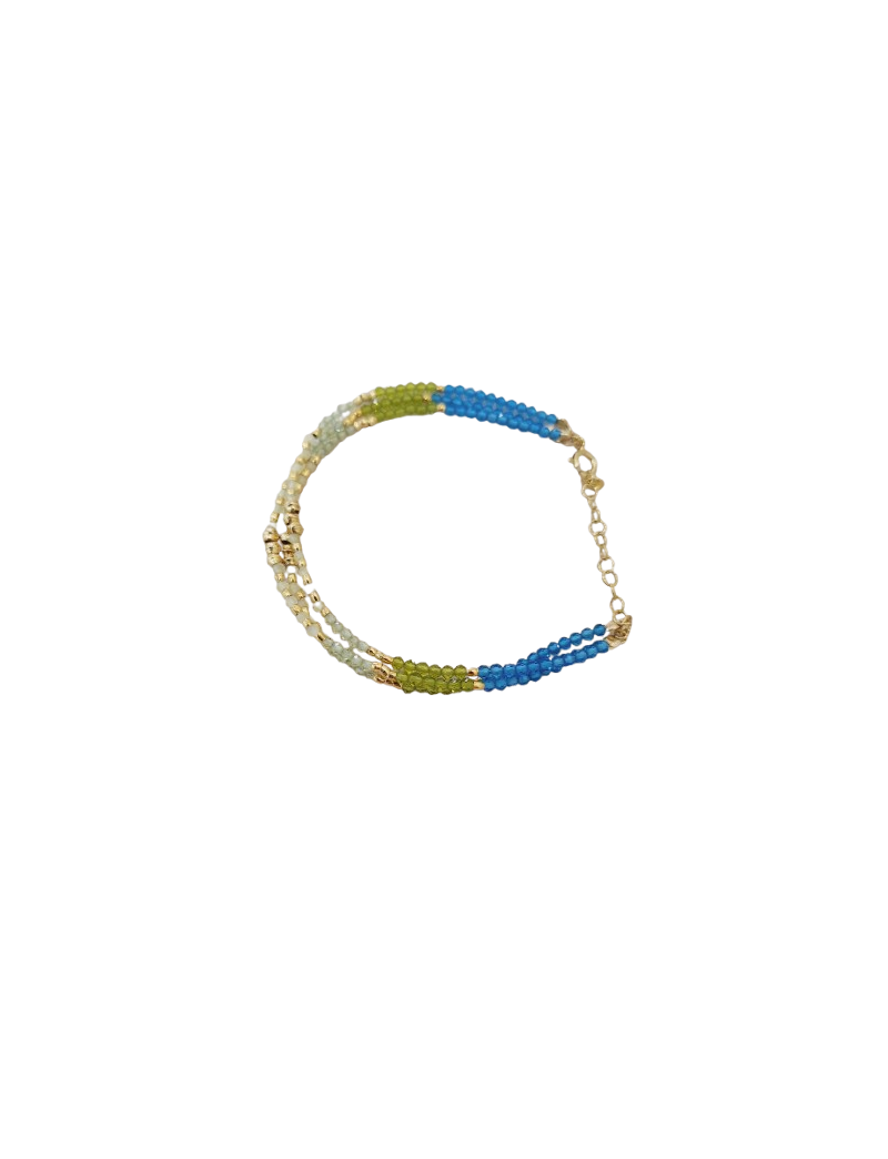 Pulseira Prata Missangas verde e azul