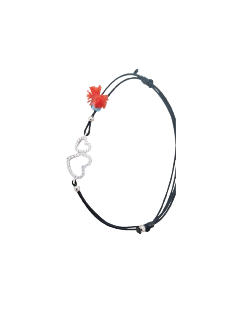 Pulseira Prata e fio corações