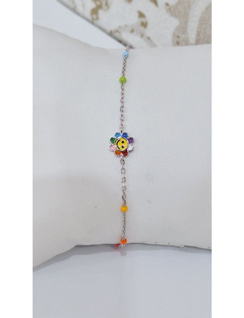 Pulseira prata Flor colorida