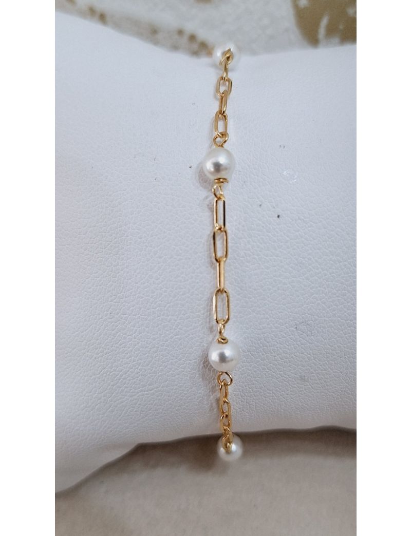 Pulseira Prata Dourada Perolas