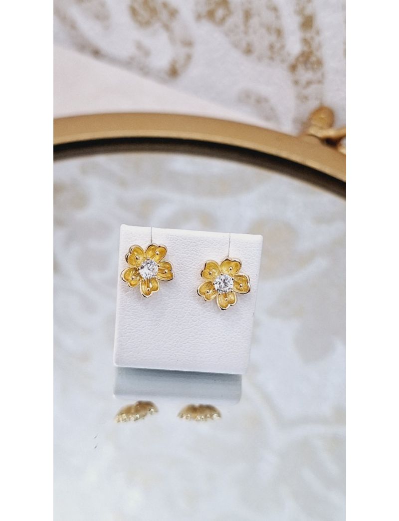 Brincos Prata Dourada Flor