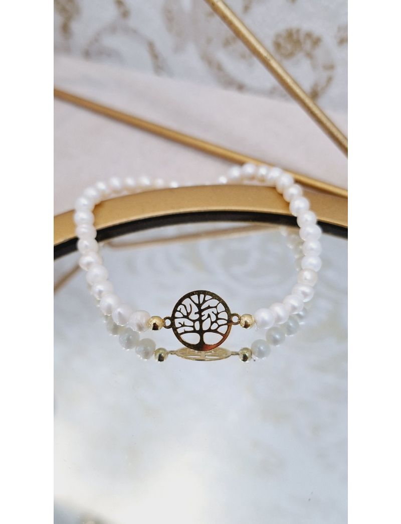 Pulseira Perolas e Prata Arvore da Vida