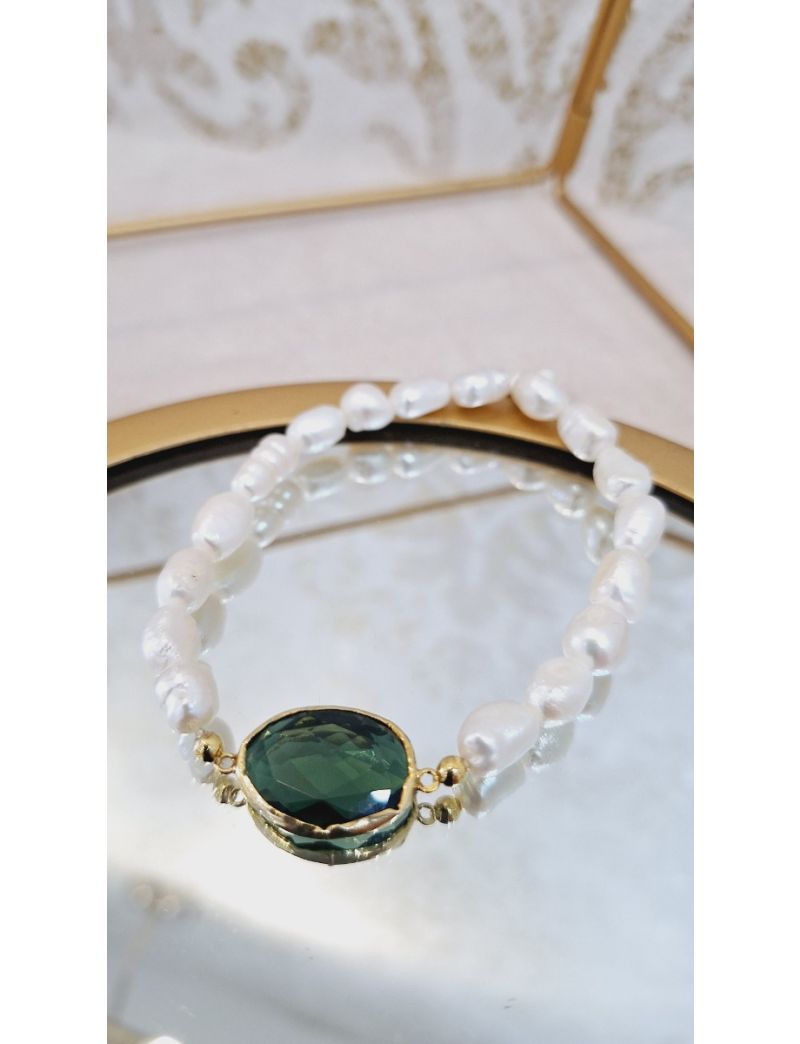Pulseira Perolas e Pedra Verde