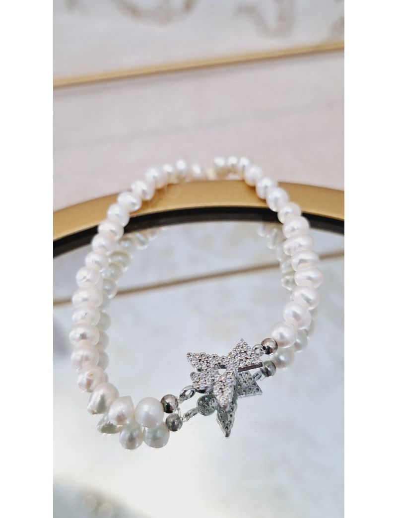 Pulseira Perolas e Prata Anjo