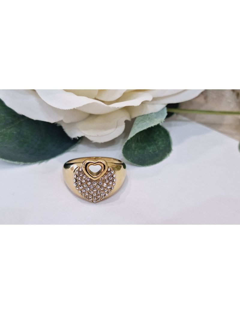 Anel Aço Guess Coração e pedras D.