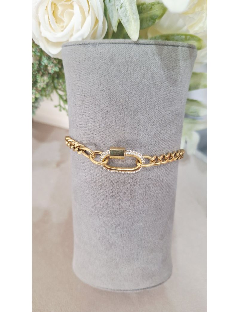 Pulseira Aço Dourado Lotus Cadeado