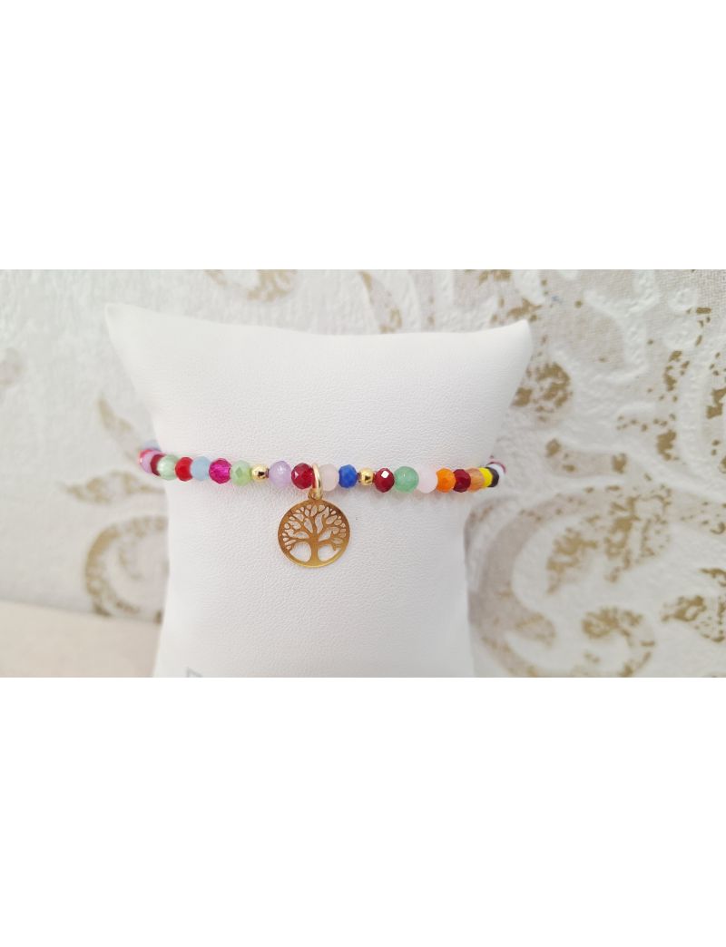 Pulseira Missangas e Prata Coloridas Arvore